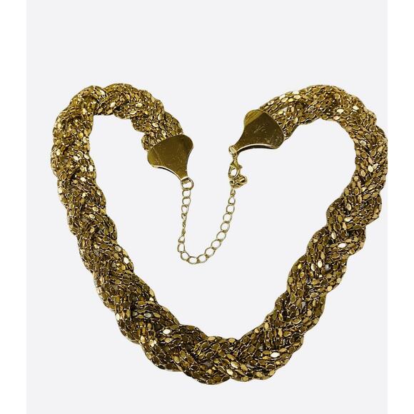 Gold Tone Mesh Style Chain Braided Chunky Statement Necklace 23 Inches Pre Owned - Picture 4 of 5